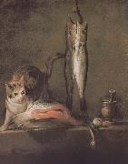 Jean Baptiste Simeon Chardin Two cats salmon mackerel oil painting reproduction